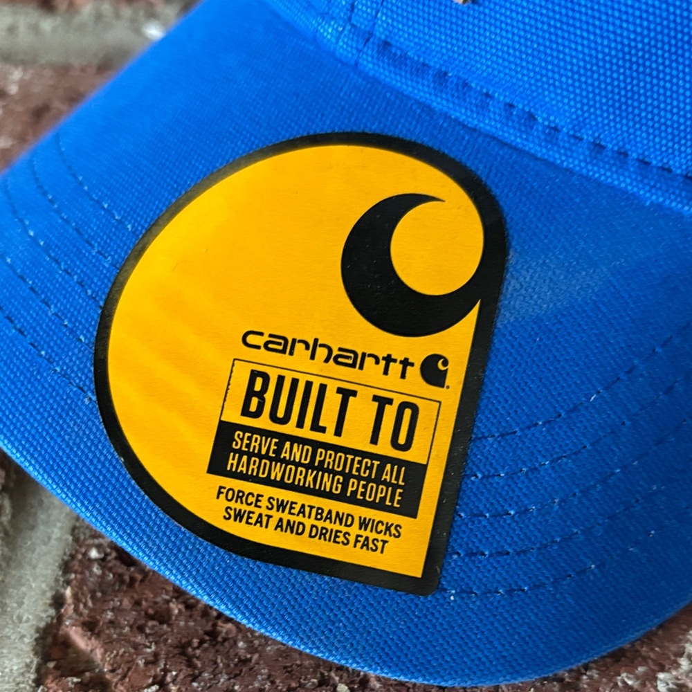 Carhartt Bright Blue Canvas Cap with Leather Logo Patch 100% Cotton Hardworking - Picture 2 of 6